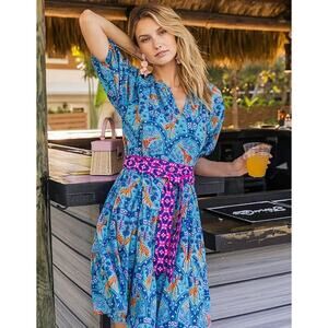 Printfresh S blue giraffe cotton it's a date dress